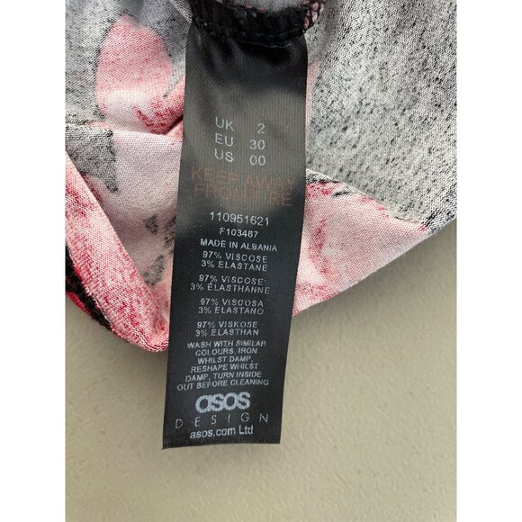 Asos Design Mini Dress Size 00 Floral Cami Lace Up Back Black Red Bohemian NEW - Picture 7 of 10